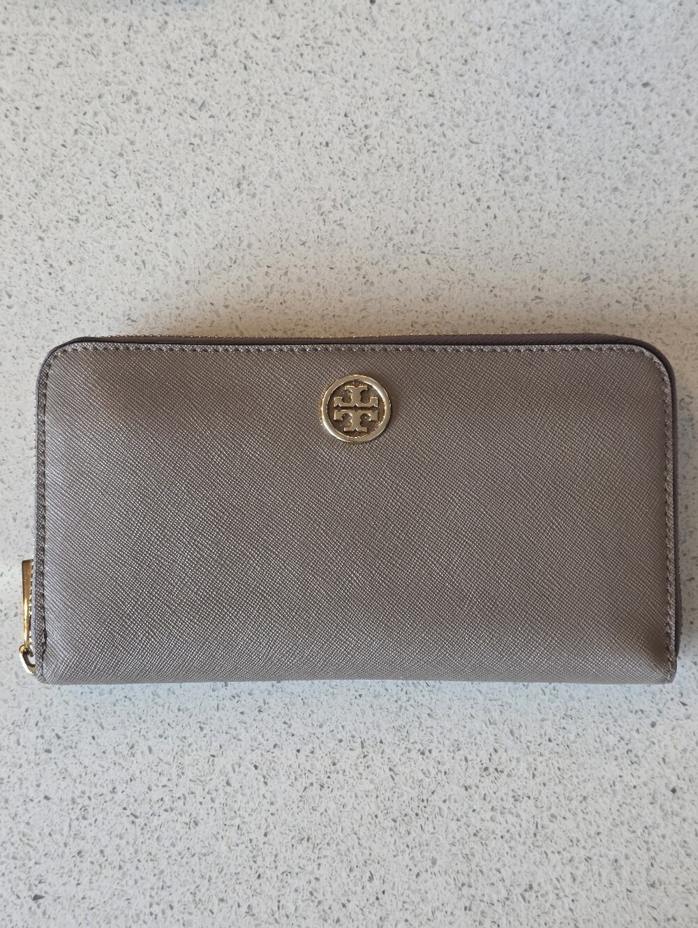 Tory Burch Taupe Zip-Around Saffiano Wallet